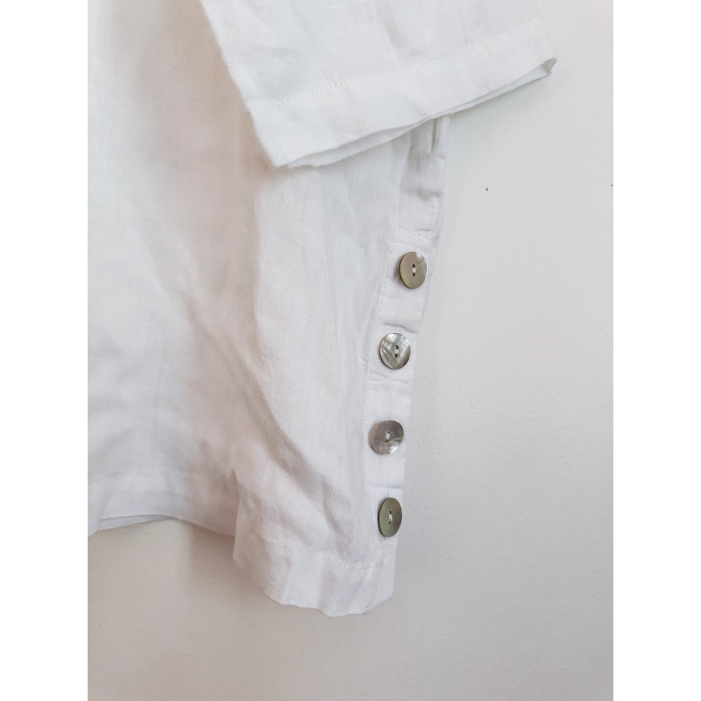 White 100% Linen Tunic Top 2X Sigrid Olsen Coastal Grandma Button Side Split V - Picture 2 of 6